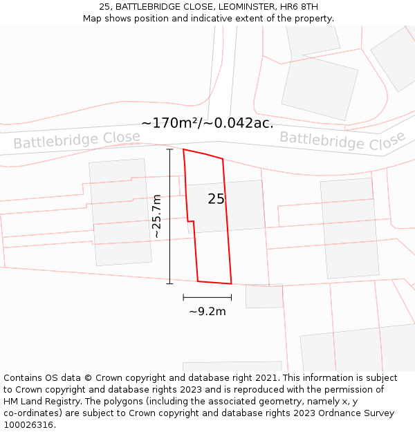 25, BATTLEBRIDGE CLOSE, LEOMINSTER, HR6 8TH: Plot and title map