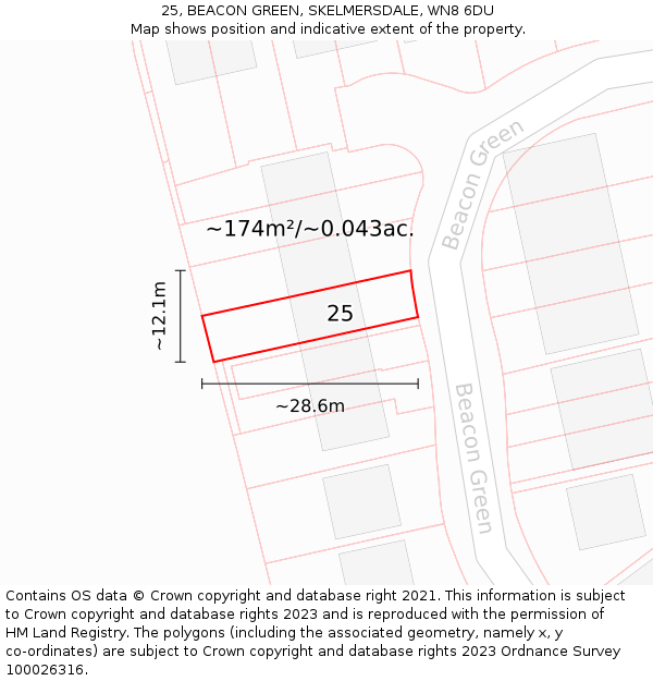 25, BEACON GREEN, SKELMERSDALE, WN8 6DU: Plot and title map