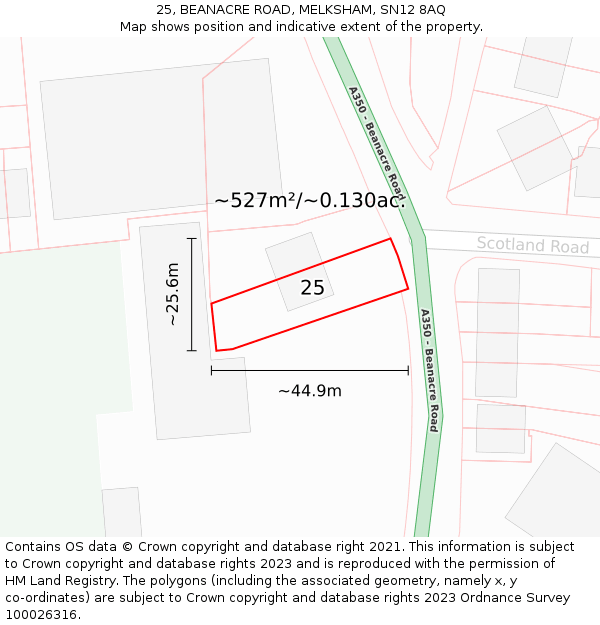 25, BEANACRE ROAD, MELKSHAM, SN12 8AQ: Plot and title map