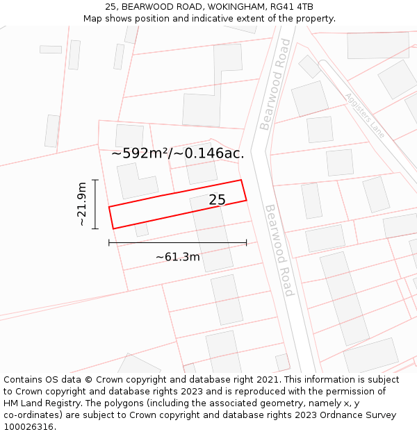 25, BEARWOOD ROAD, WOKINGHAM, RG41 4TB: Plot and title map