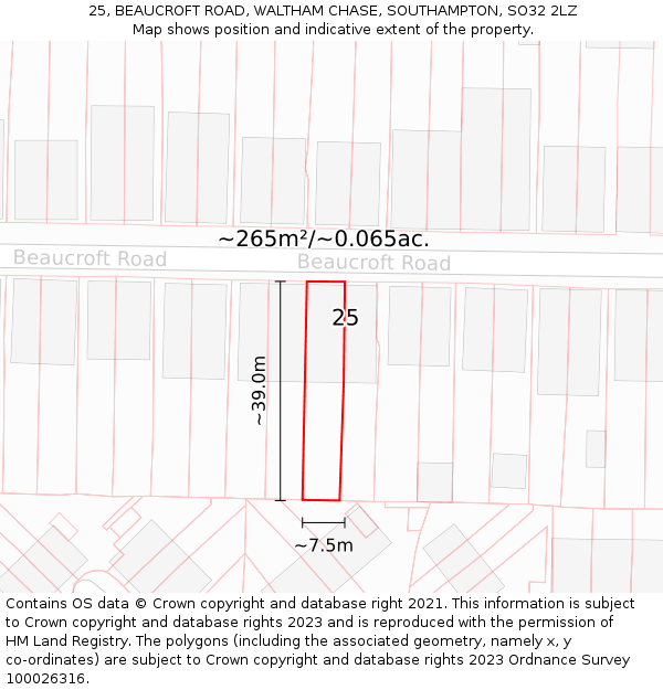 25, BEAUCROFT ROAD, WALTHAM CHASE, SOUTHAMPTON, SO32 2LZ: Plot and title map