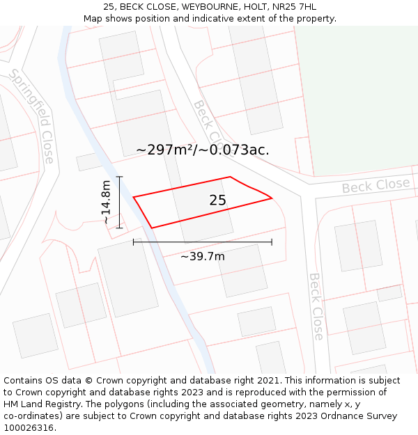 25, BECK CLOSE, WEYBOURNE, HOLT, NR25 7HL: Plot and title map
