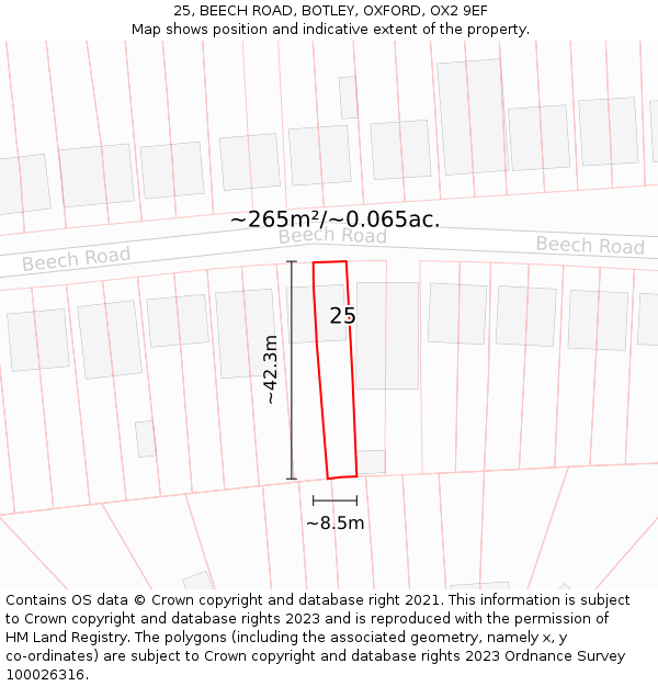 25, BEECH ROAD, BOTLEY, OXFORD, OX2 9EF: Plot and title map