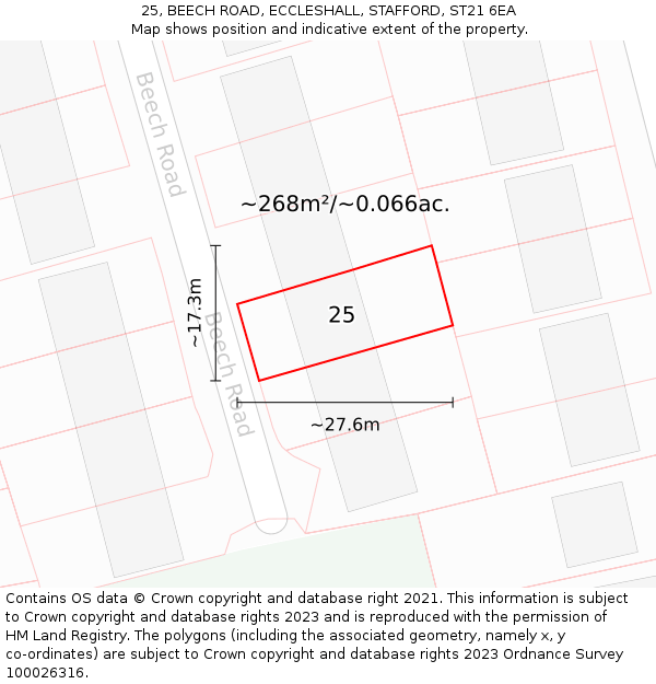 25, BEECH ROAD, ECCLESHALL, STAFFORD, ST21 6EA: Plot and title map