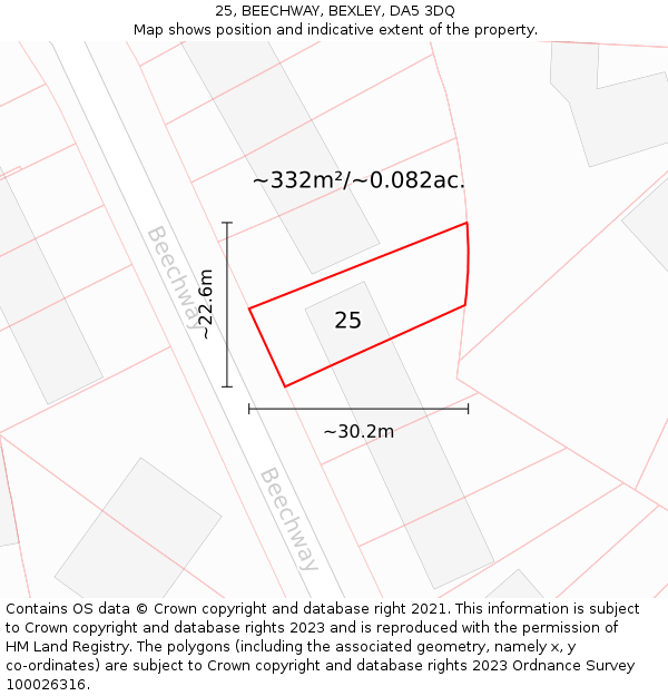 25, BEECHWAY, BEXLEY, DA5 3DQ: Plot and title map