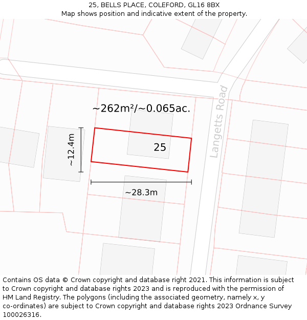 25, BELLS PLACE, COLEFORD, GL16 8BX: Plot and title map