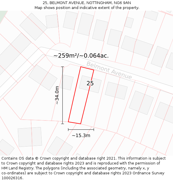 25, BELMONT AVENUE, NOTTINGHAM, NG6 9AN: Plot and title map