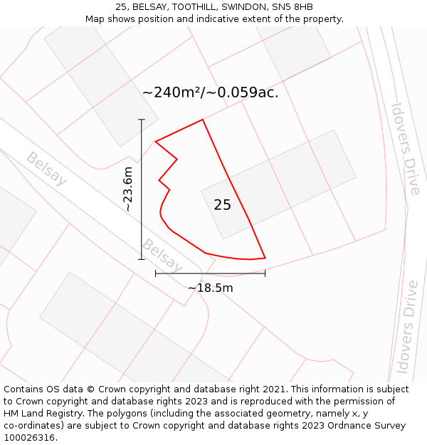 25, BELSAY, TOOTHILL, SWINDON, SN5 8HB: Plot and title map