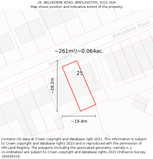 25, BELVEDERE ROAD, BRIDLINGTON, YO15 3NA: Plot and title map