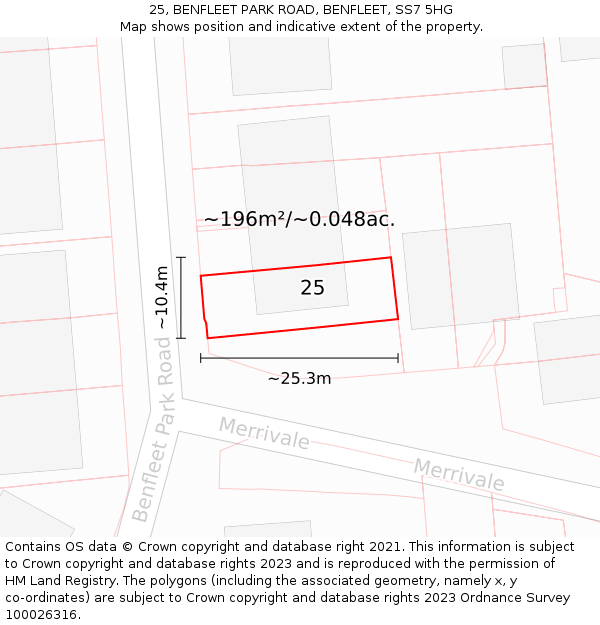 25, BENFLEET PARK ROAD, BENFLEET, SS7 5HG: Plot and title map