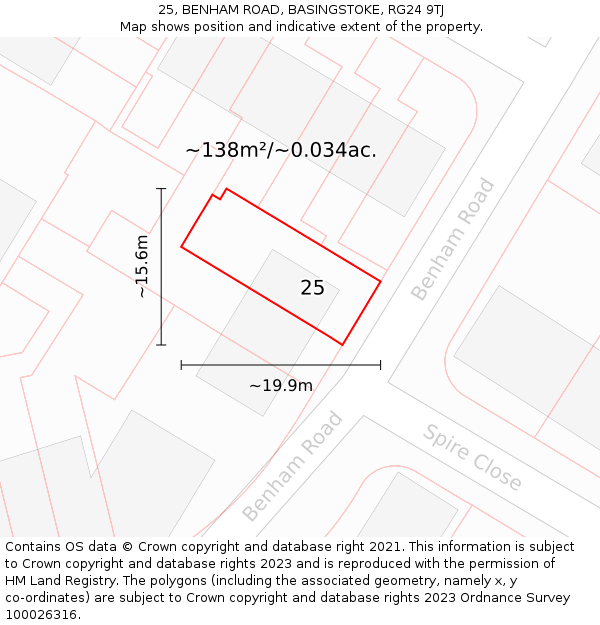 25, BENHAM ROAD, BASINGSTOKE, RG24 9TJ: Plot and title map