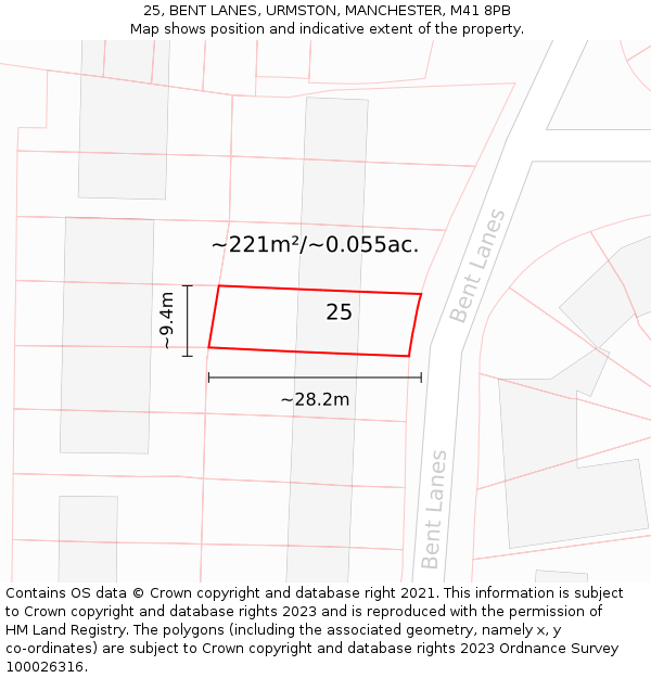 25, BENT LANES, URMSTON, MANCHESTER, M41 8PB: Plot and title map