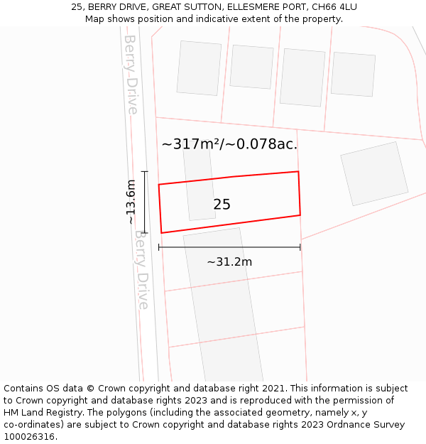 25, BERRY DRIVE, GREAT SUTTON, ELLESMERE PORT, CH66 4LU: Plot and title map