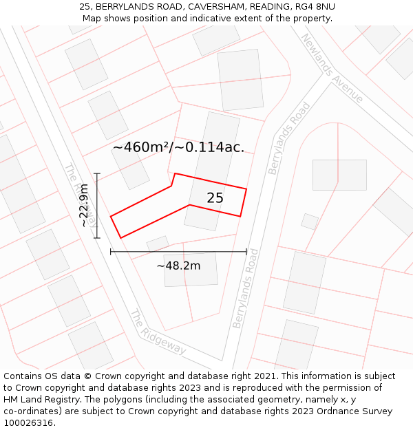 25, BERRYLANDS ROAD, CAVERSHAM, READING, RG4 8NU: Plot and title map