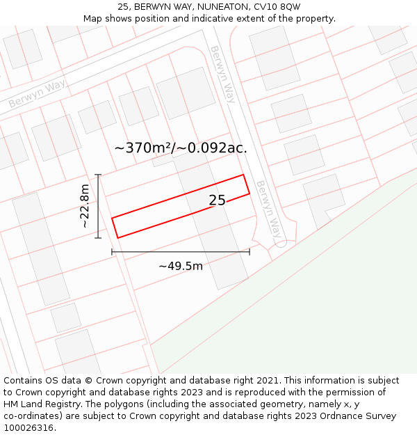 25, BERWYN WAY, NUNEATON, CV10 8QW: Plot and title map