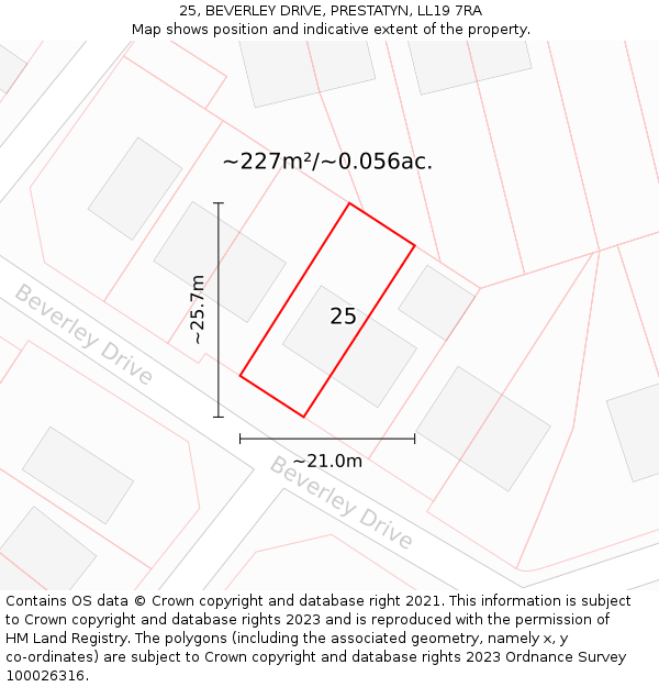 25, BEVERLEY DRIVE, PRESTATYN, LL19 7RA: Plot and title map