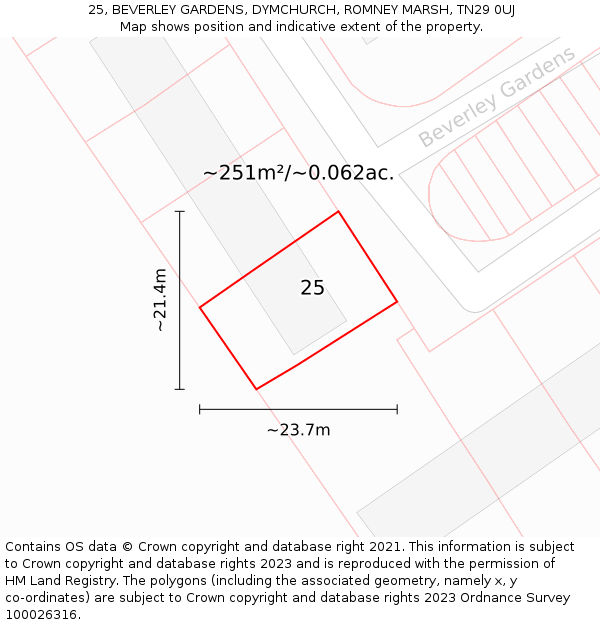 25, BEVERLEY GARDENS, DYMCHURCH, ROMNEY MARSH, TN29 0UJ: Plot and title map