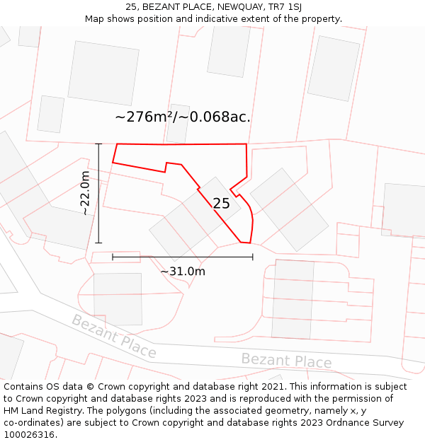 25, BEZANT PLACE, NEWQUAY, TR7 1SJ: Plot and title map