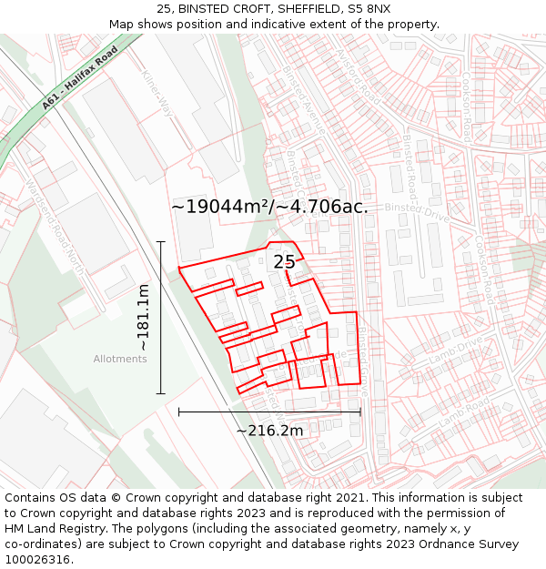 25, BINSTED CROFT, SHEFFIELD, S5 8NX: Plot and title map