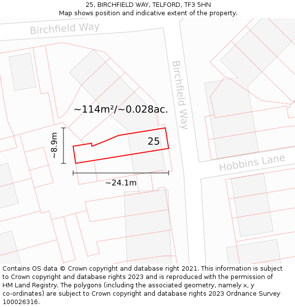 25, BIRCHFIELD WAY, TELFORD, TF3 5HN: Plot and title map