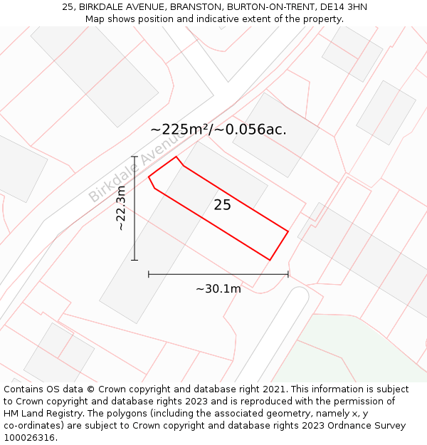 25, BIRKDALE AVENUE, BRANSTON, BURTON-ON-TRENT, DE14 3HN: Plot and title map