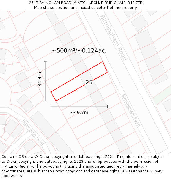 25, BIRMINGHAM ROAD, ALVECHURCH, BIRMINGHAM, B48 7TB: Plot and title map