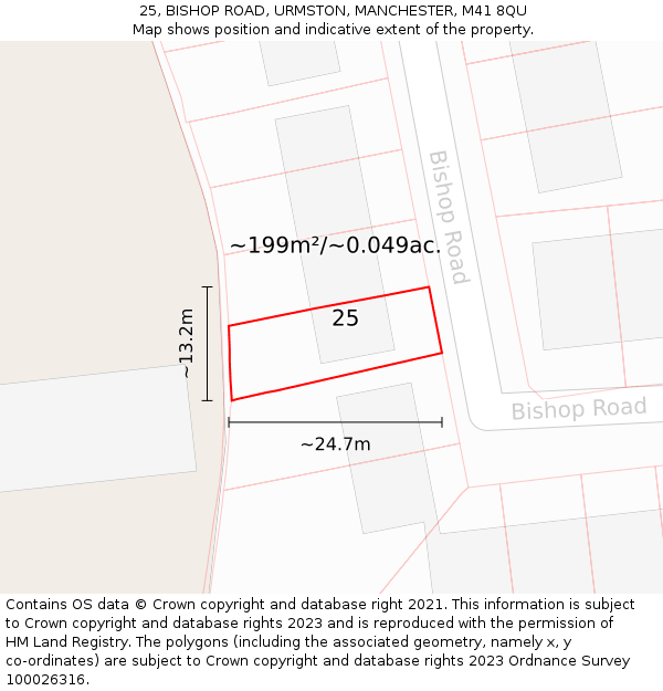 25, BISHOP ROAD, URMSTON, MANCHESTER, M41 8QU: Plot and title map