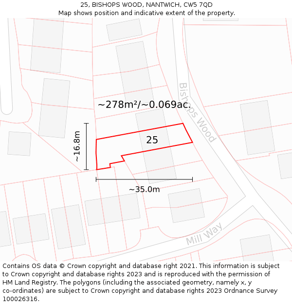 25, BISHOPS WOOD, NANTWICH, CW5 7QD: Plot and title map