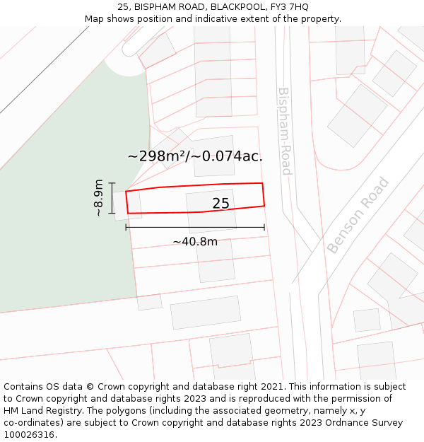 25, BISPHAM ROAD, BLACKPOOL, FY3 7HQ: Plot and title map