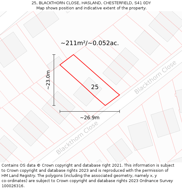 25, BLACKTHORN CLOSE, HASLAND, CHESTERFIELD, S41 0DY: Plot and title map