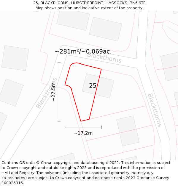 25, BLACKTHORNS, HURSTPIERPOINT, HASSOCKS, BN6 9TF: Plot and title map