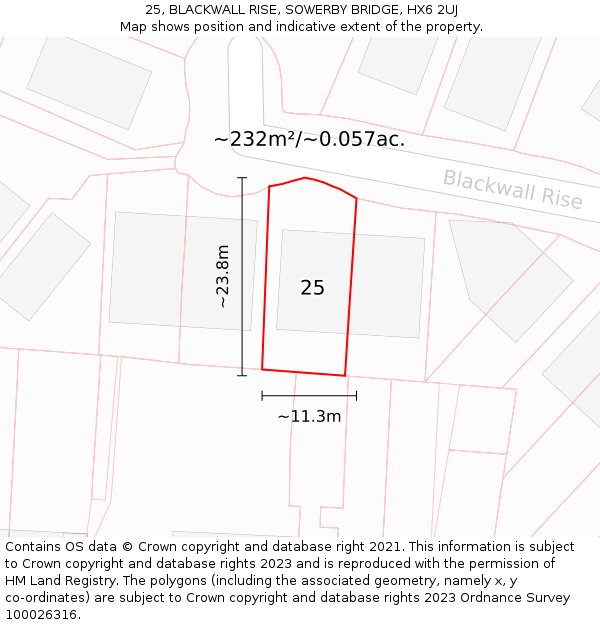 25, BLACKWALL RISE, SOWERBY BRIDGE, HX6 2UJ: Plot and title map