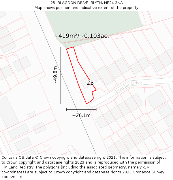 25, BLAGDON DRIVE, BLYTH, NE24 3NA: Plot and title map