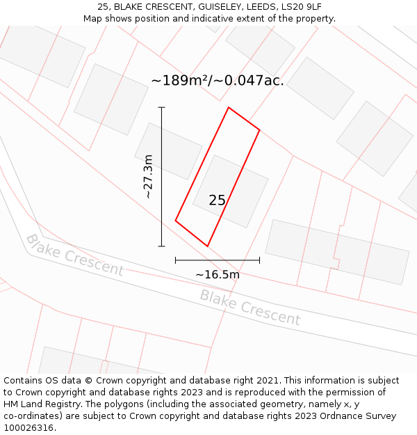 25, BLAKE CRESCENT, GUISELEY, LEEDS, LS20 9LF: Plot and title map