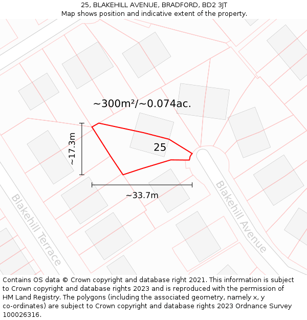 25, BLAKEHILL AVENUE, BRADFORD, BD2 3JT: Plot and title map