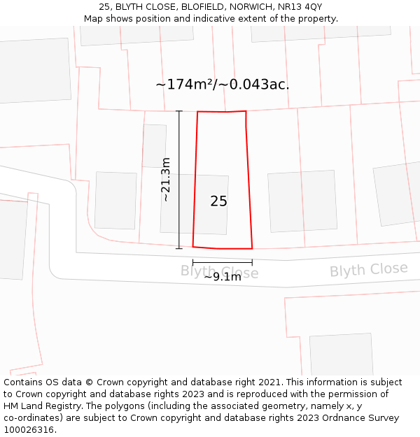 25, BLYTH CLOSE, BLOFIELD, NORWICH, NR13 4QY: Plot and title map