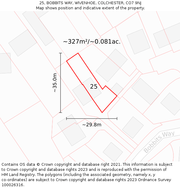 25, BOBBITS WAY, WIVENHOE, COLCHESTER, CO7 9NJ: Plot and title map