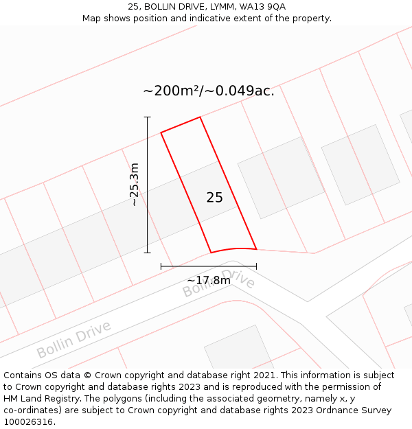 25, BOLLIN DRIVE, LYMM, WA13 9QA: Plot and title map