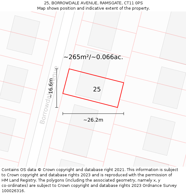 25, BORROWDALE AVENUE, RAMSGATE, CT11 0PS: Plot and title map