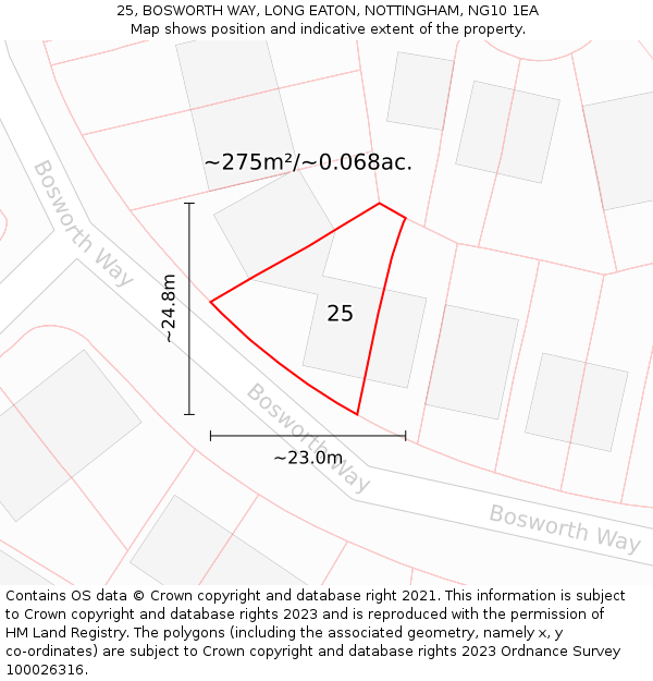 25, BOSWORTH WAY, LONG EATON, NOTTINGHAM, NG10 1EA: Plot and title map