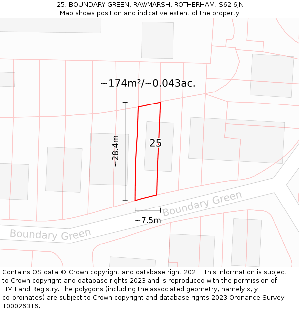 25, BOUNDARY GREEN, RAWMARSH, ROTHERHAM, S62 6JN: Plot and title map