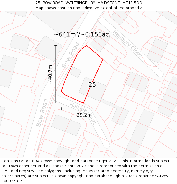 25, BOW ROAD, WATERINGBURY, MAIDSTONE, ME18 5DD: Plot and title map