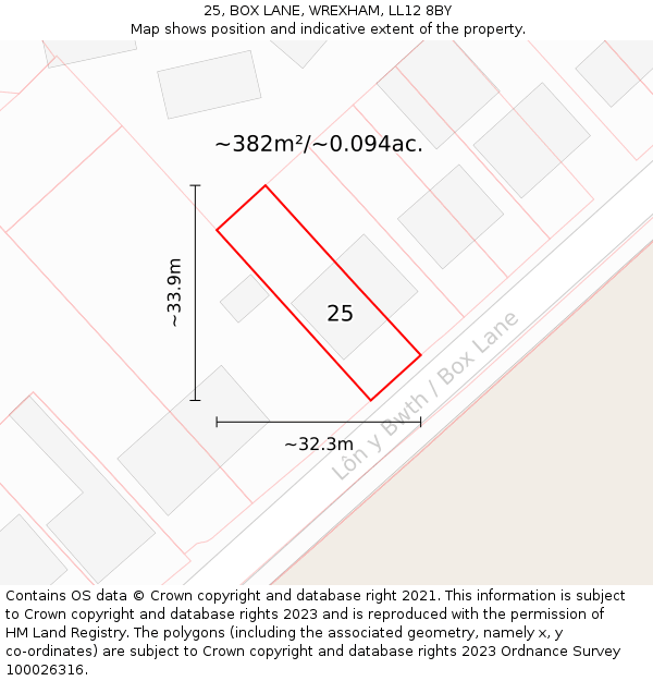 25, BOX LANE, WREXHAM, LL12 8BY: Plot and title map