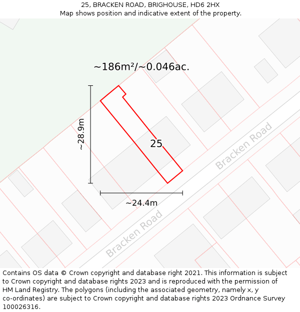 25, BRACKEN ROAD, BRIGHOUSE, HD6 2HX: Plot and title map