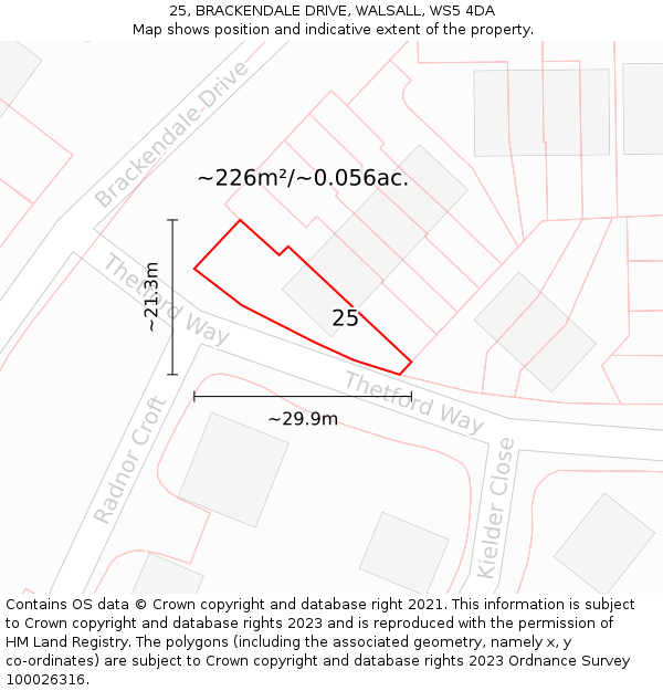 25, BRACKENDALE DRIVE, WALSALL, WS5 4DA: Plot and title map