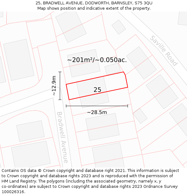 25, BRADWELL AVENUE, DODWORTH, BARNSLEY, S75 3QU: Plot and title map