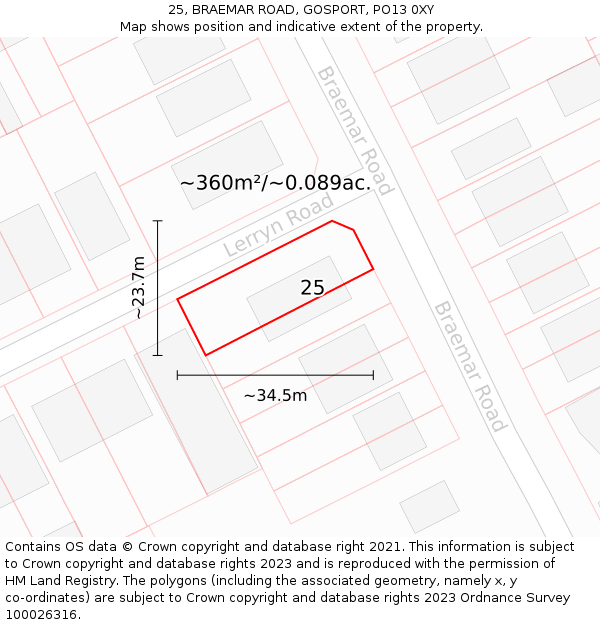 25, BRAEMAR ROAD, GOSPORT, PO13 0XY: Plot and title map