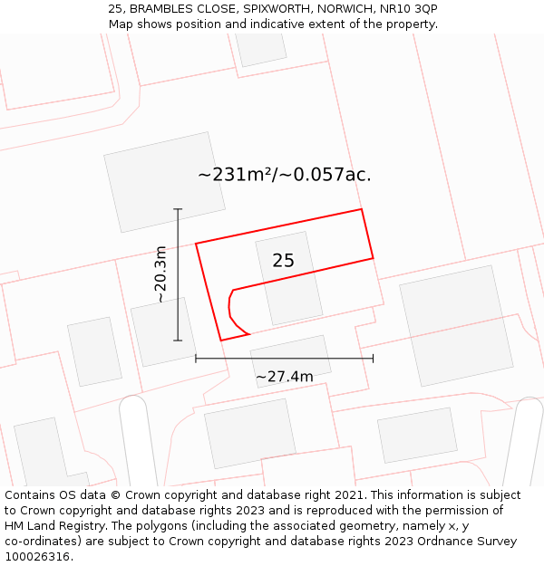 25, BRAMBLES CLOSE, SPIXWORTH, NORWICH, NR10 3QP: Plot and title map