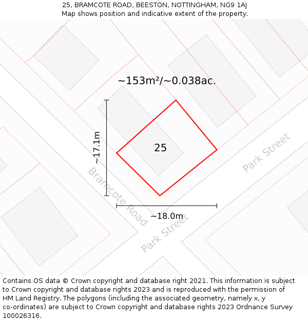 25, BRAMCOTE ROAD, BEESTON, NOTTINGHAM, NG9 1AJ: Plot and title map