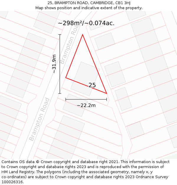 25, BRAMPTON ROAD, CAMBRIDGE, CB1 3HJ: Plot and title map